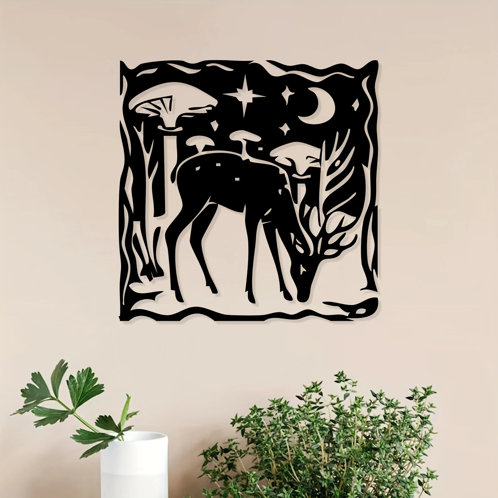 Deer And Forest Metal Wall Art, Rustproof Iron Mural, Christmas Thanksgiving Gift for Nature Lovers, Waterproof Rustproof,