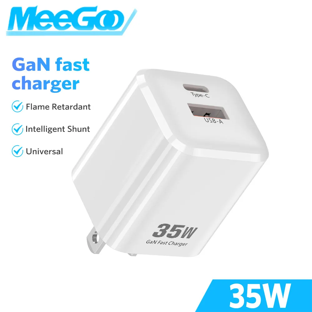 

MeeGoo 35W GaN Charger PD Fast Charging USB Type C QC 3.0 Fast Charging Adapter intelligence Charger or all phone macbook Pro