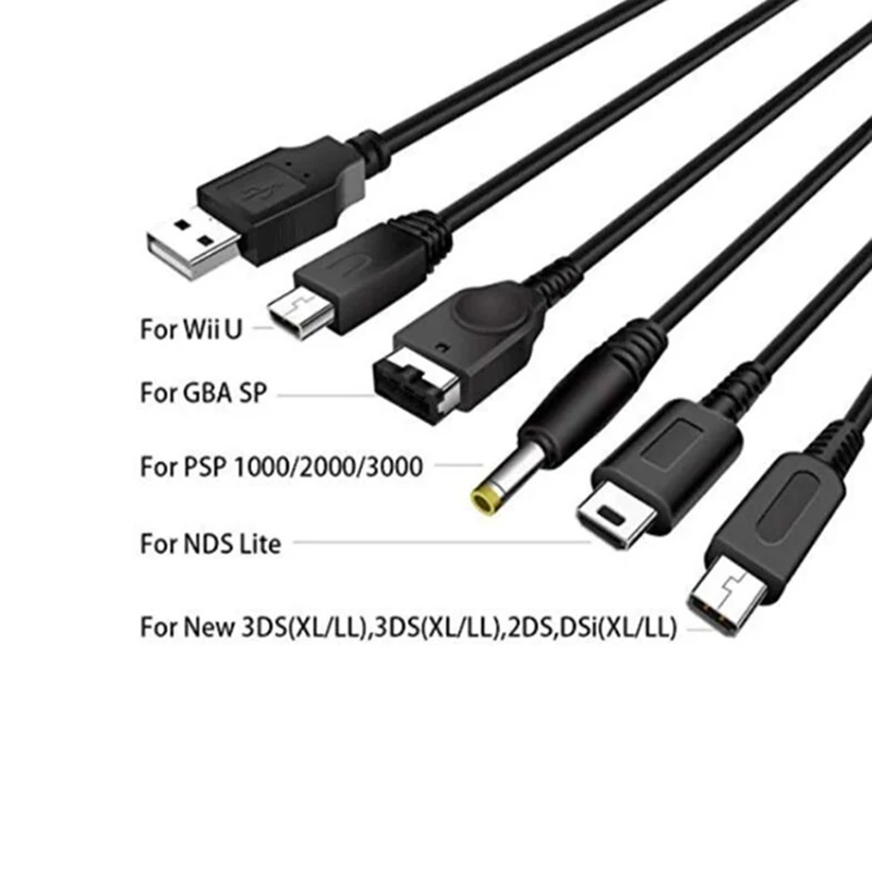 1PCS 5 in 1 USB Charging Cable For Nin-tendo Wii U/ NEW 3DSXL/NEW 3DS/NDS LITE SP/PSP/GBA SP Nin-tendo Charging Cord Sony