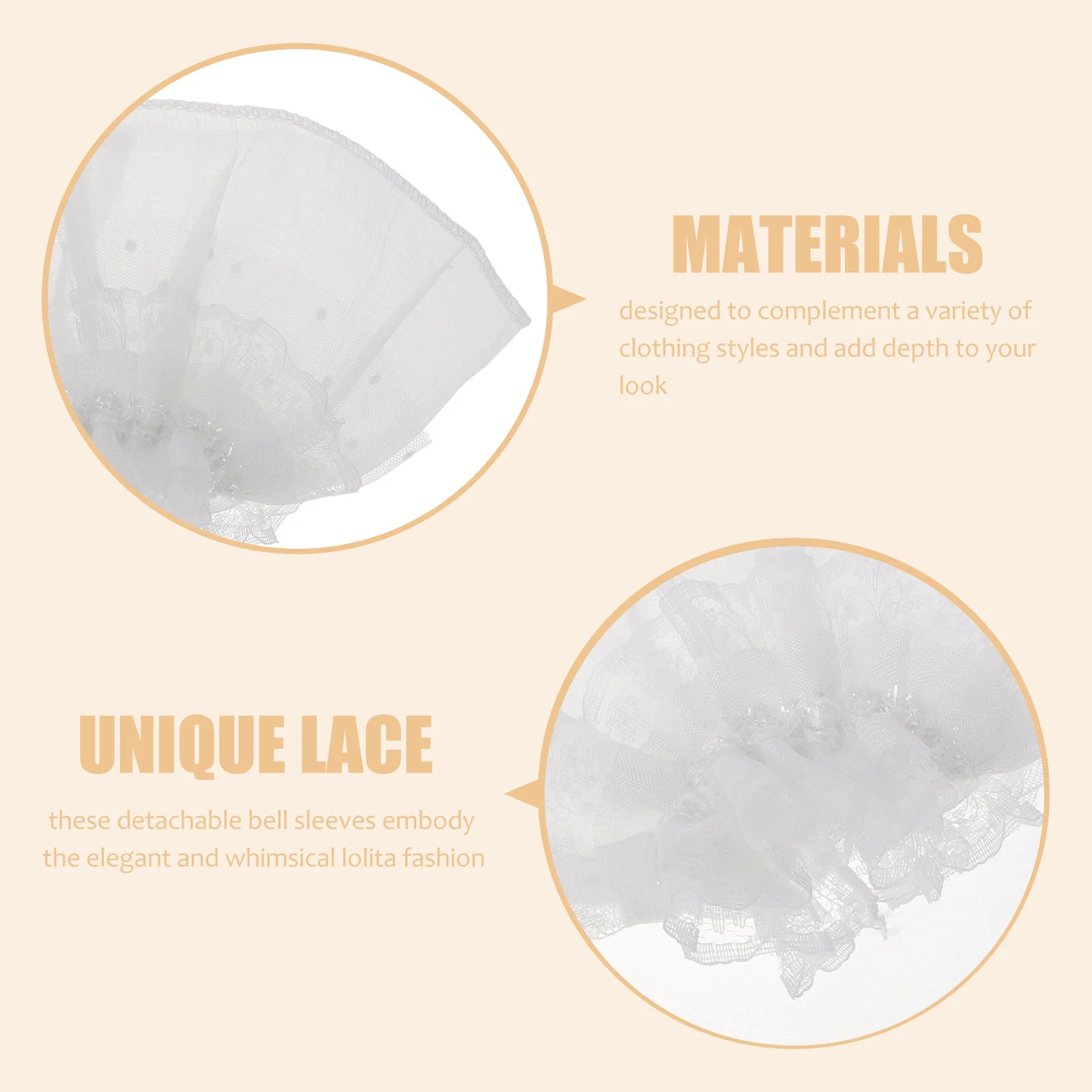 2 قطعة الأصفاد المعصم الدانتيل الأبيض انفصال لوليتا نمط جرس كم الأكمام وهمية لحفل زفاف العروس زي الأصفاد المعصم الأبيض