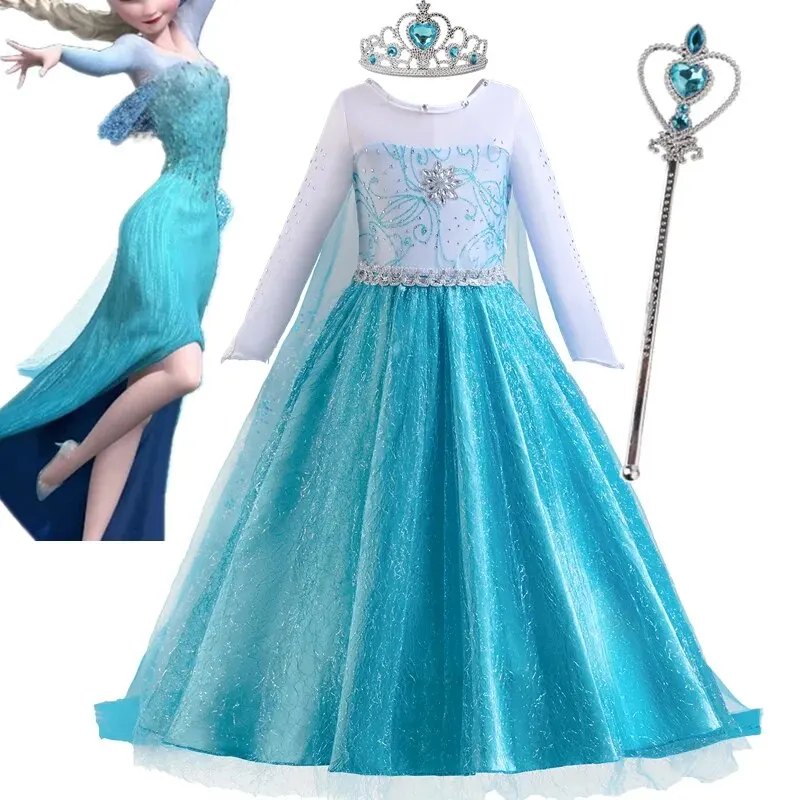 Elsa Dress for Girls Birthday Vestido Snow Queen 2 Cosplay Dress Halloween Carnival Party Costume for Kids Masqueradde Dress Up