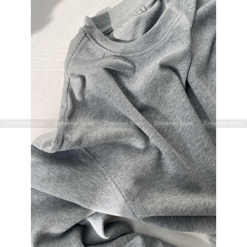 2024 Autumn and winter new simple versatile grey long-sleeved top + high-waisted elastic waist casual trousers fashion suit