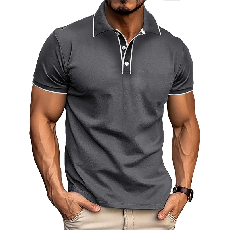 Summer Men's Fashion Smart Casual Polo Shirts Turn Down Collar Short Sleeve Breathable Polos Men Cotton Solid Color Pull On Tops