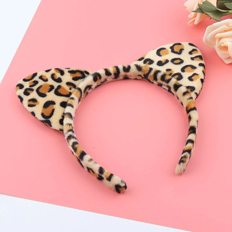 Leopard print headband plush leopard print Cat\'s ears (Steamed cat-ear shaped bread) headband animal ear headband