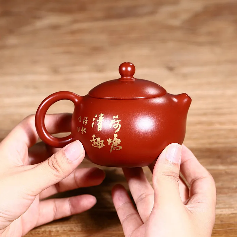 Drop-Shipping Yixing Pure Handmade Original Ore Purple Clay Teapot With Gold Detailing Xishi Teapot High-End Tea Set