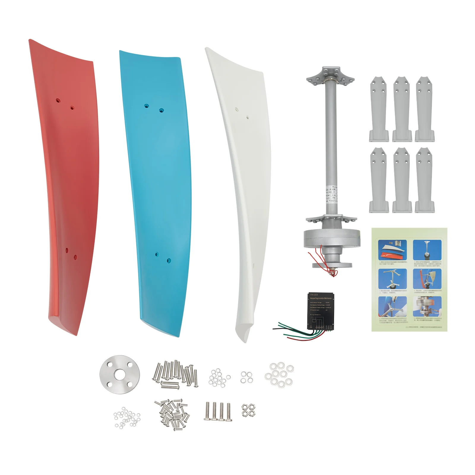 450W 3 Blades Wind Turbine High Strength Fiberglass Wings Vertical Wind Turbine Generator with Controller Permanent Magnet