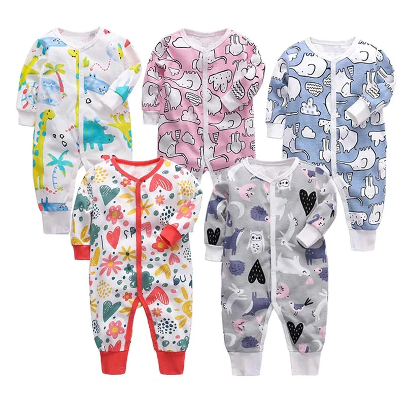 Ropa de algodón de manga larga para bebé, mono suave con cuello redondo para bebé de 0 a 24 meses, 5 piezas