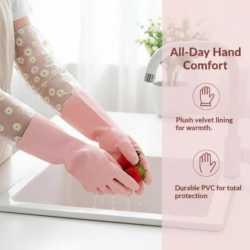 Anti-Scald Floral Latex Cleaning Gloves Waterproof Household for Kitchen Dishwashing Laundry Hot Water Cleaning Work
