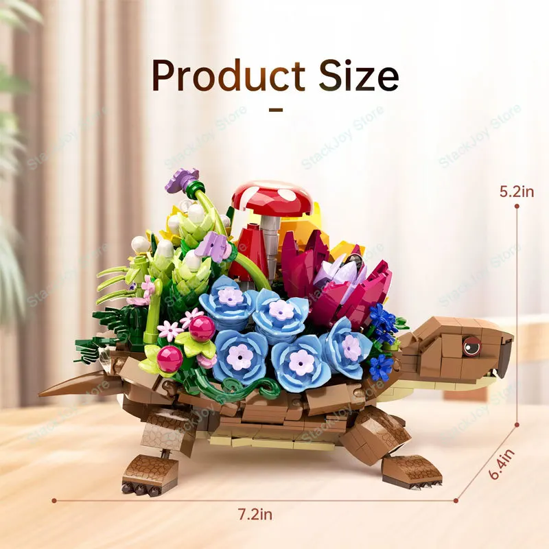 

MOC Turtle Garden Model 509PCS Building Blocks Creative Animal Series Kit with Plantable Back Design STEM Educational Toy Gift