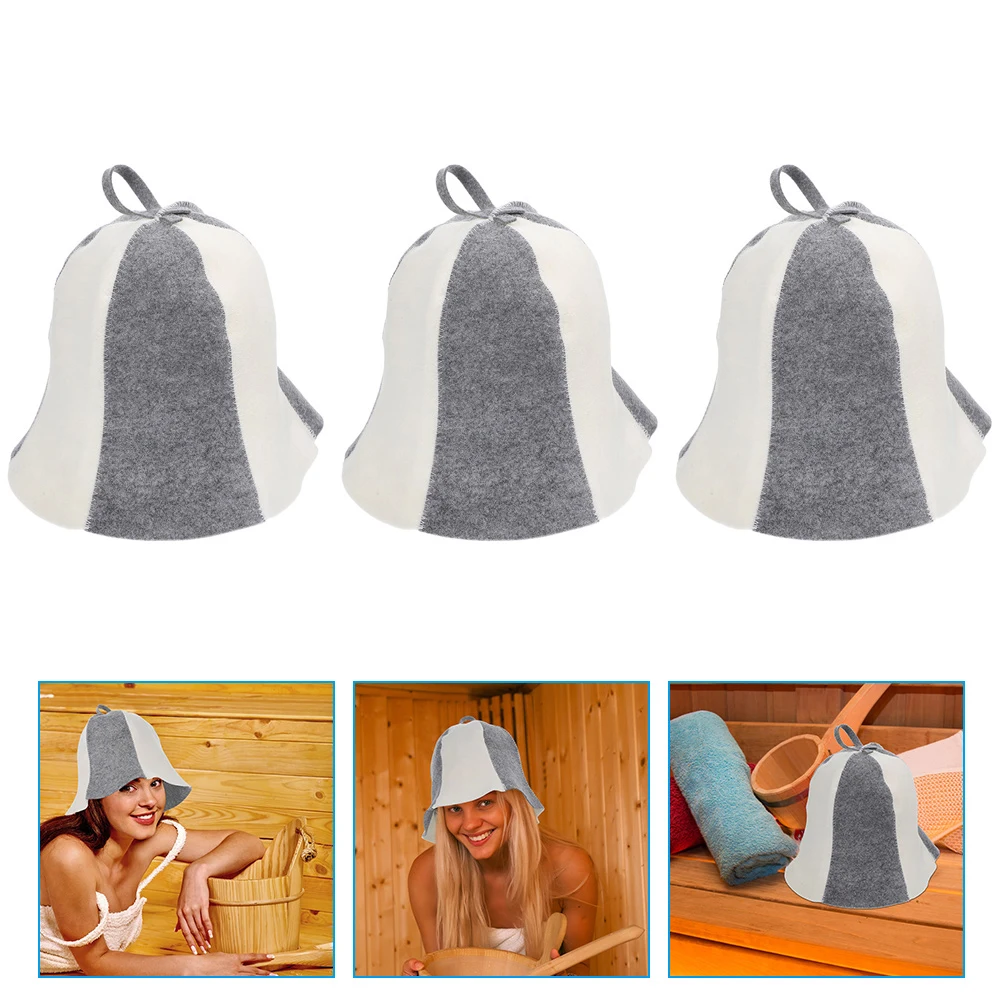 

3 pcs Sauna Hat Felt Bathing Hats for Men Women Gray White 6 Panels Ponytail Hole Spa Shower Caps Portable Storage
