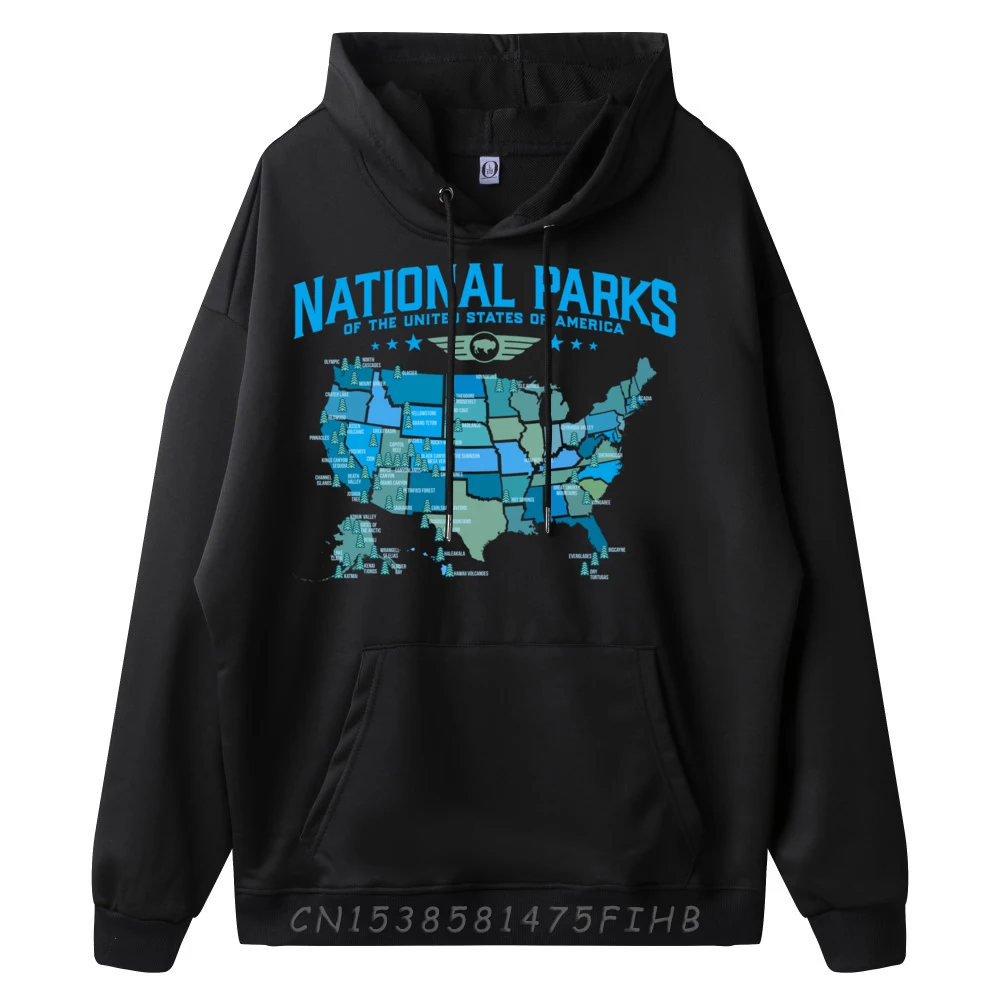 All US National Parks Map Normal Hoodies Long Sleeve Girlfriend Round Neck Letter Pullover Discount Sweatshirt