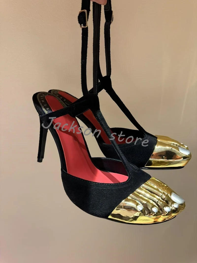 Innovative Women's Gold Toe Super High Heel Pumps Shoes Stiletto Heel Buckle Sandals Summer Versatile New Party Dress Shoes