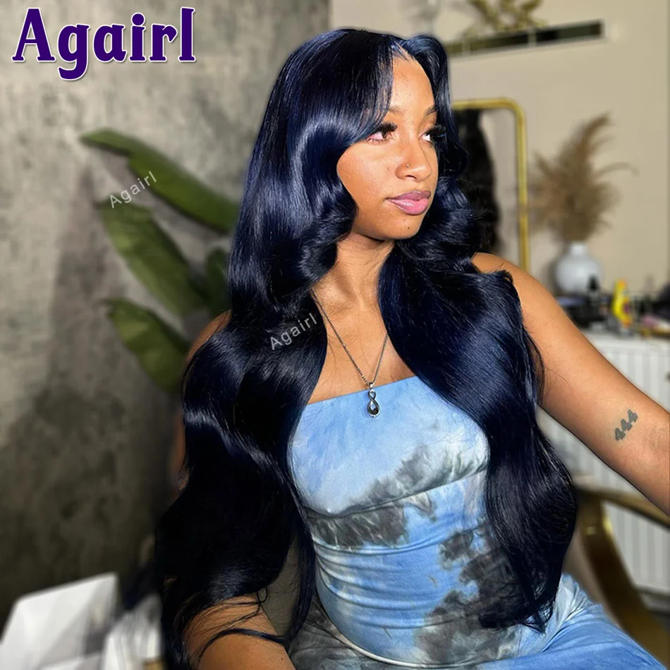 Tengah malam biru 13x6 renda depan Wig rambut manusia 13x4 siap pergi tubuh gelombang renda Frontal Wig preplock 6X4 renda penutupan Wig untuk wanita