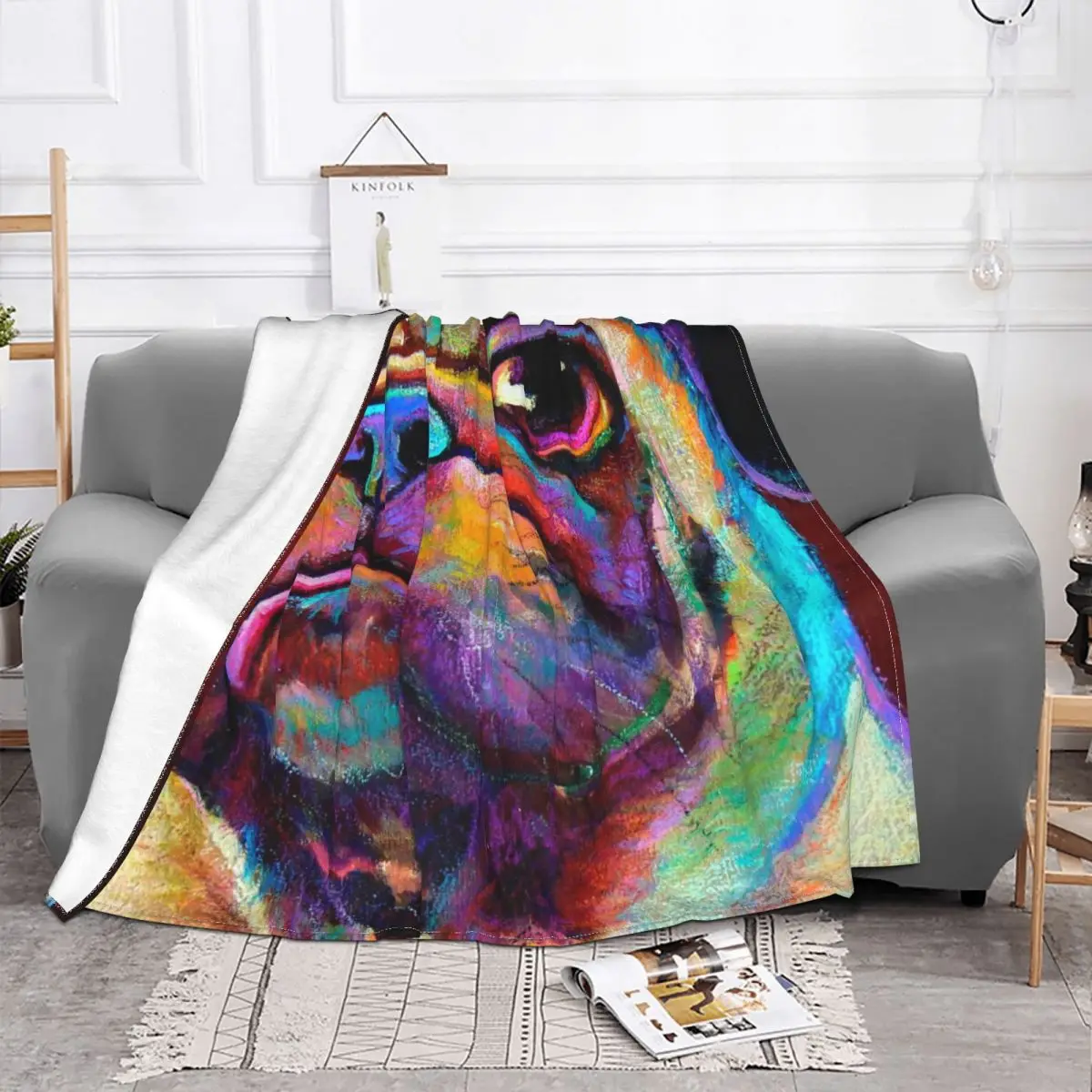 Adorable Pug Puppy With Derp Tongue Blanket Flannel Spring Autumn Dog Lightweight Thin Throw Blankets for Bedding Outdoor Rug