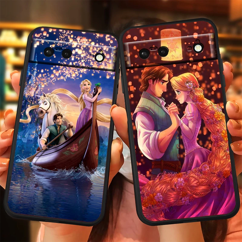 Tangled Rapunzel Cartoon For Google Pixel 9 8 7A 7 6A 6 5A 5 4 4A XL 5G Black Silicon Shockproof Shell Back Phone Case