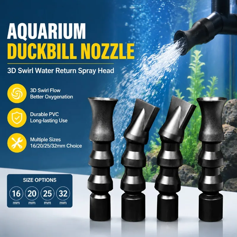 Versatile Aquarium Tornado‑flow Flat Duckbill Outlet Nozzle, Rotatable Fish‑tank Pipe Connector Fit 20/25/32mm Tubing, Practical