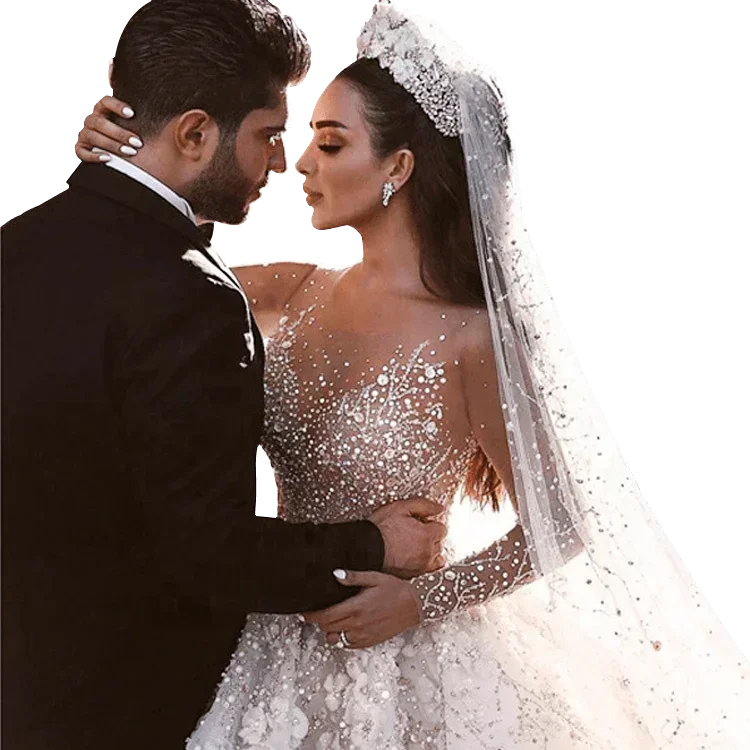 Customized Total New Style High-end Long Sleeve Dubai Wedding Gown 3D Lace Flower Ball Gown Wedding Dress