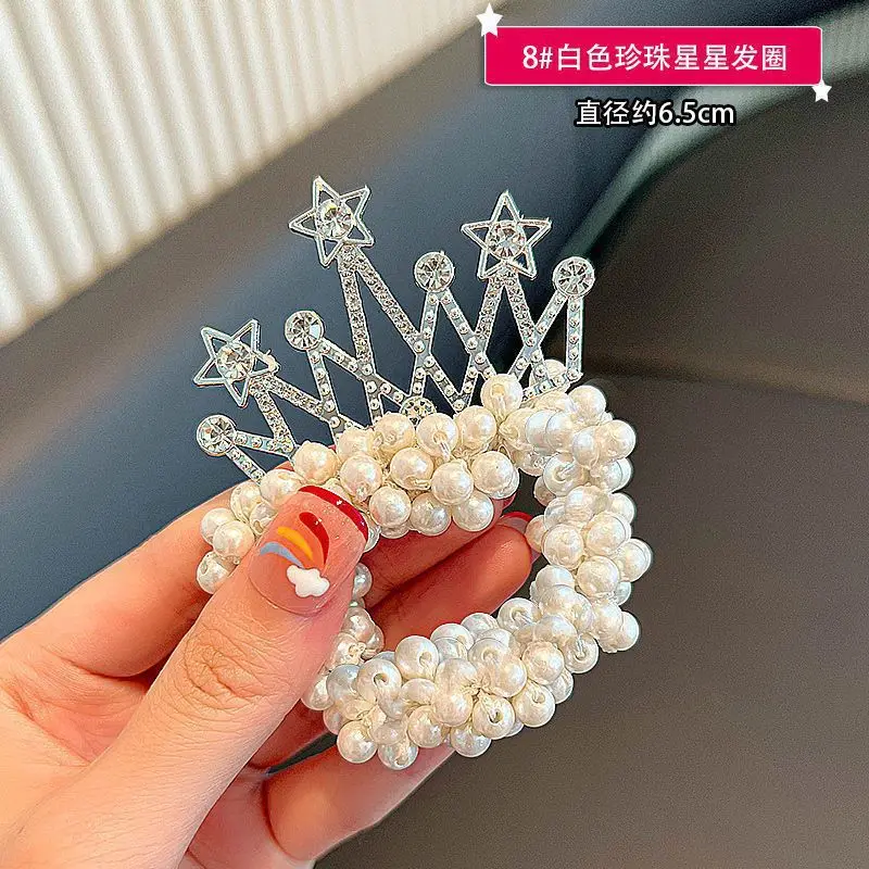 New style hair rope, high-end hair accessories Artificial pearl head flower hair ties women\'s headdress, ponytail hair loop