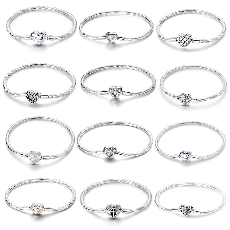 Original Original Women's Bracelet Shining Heart Serpent Bone Chain Bracelet 925 Silver Charms Bracelet17-20CM For Women DIY Jewelry Gift - Aliexpress Deal