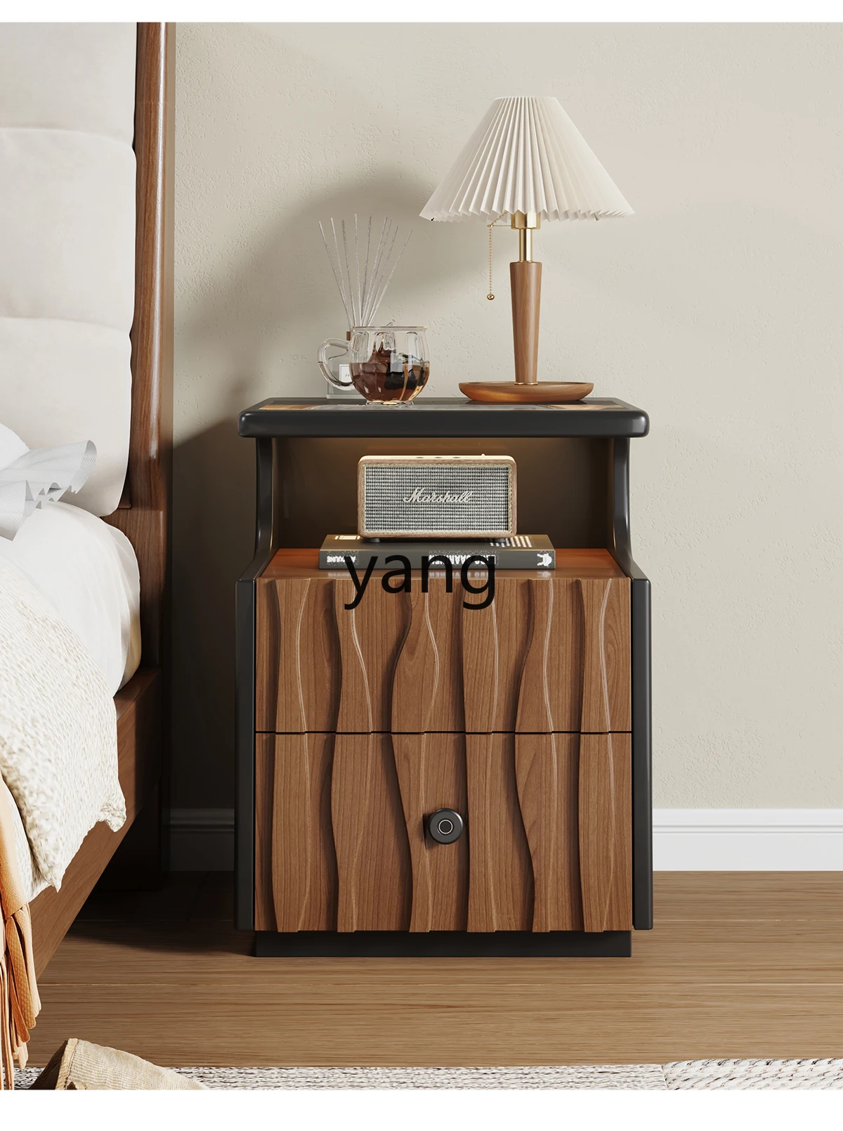 خزانة LMM بجانب السرير، خزانة متكاملة آمنة، خزانة بجانب السرير من الخشب الصلب، خزانة بجانب السرير متعددة الوظائف