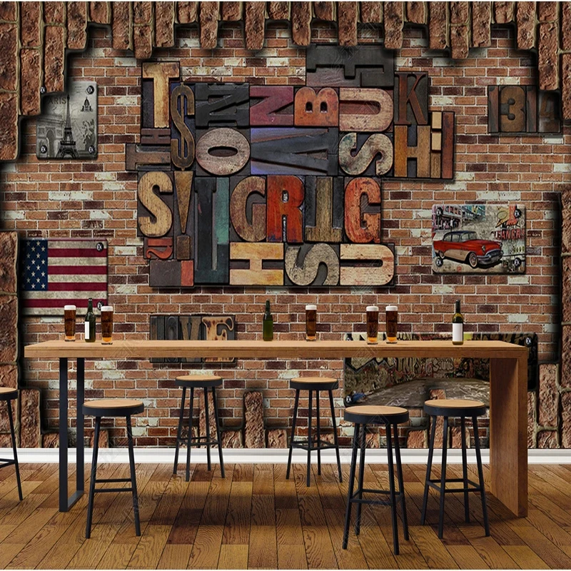 

Индивидуальные фотообои с винтажными буквами и красным кирпичом для гостиной, спальни, фона за диваном и телевизором, домашний декор, фреска, papel de parede