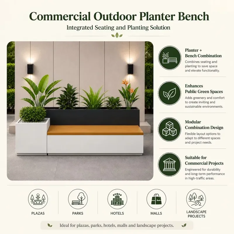 Square Metal Planter Bench Outdoor Seating Modular Flower Box for Park Plaza Landscape Project Patio Garden Furniture Decor