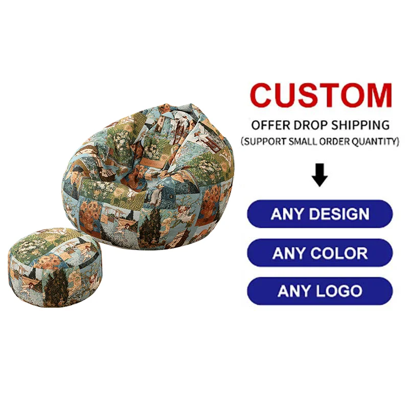 Custom Modern European Design Bean Bag Sofa Set Lazy Tapestry Fabric Upholstery Comfortable Sponge Beads Waterproof Foldable Hom