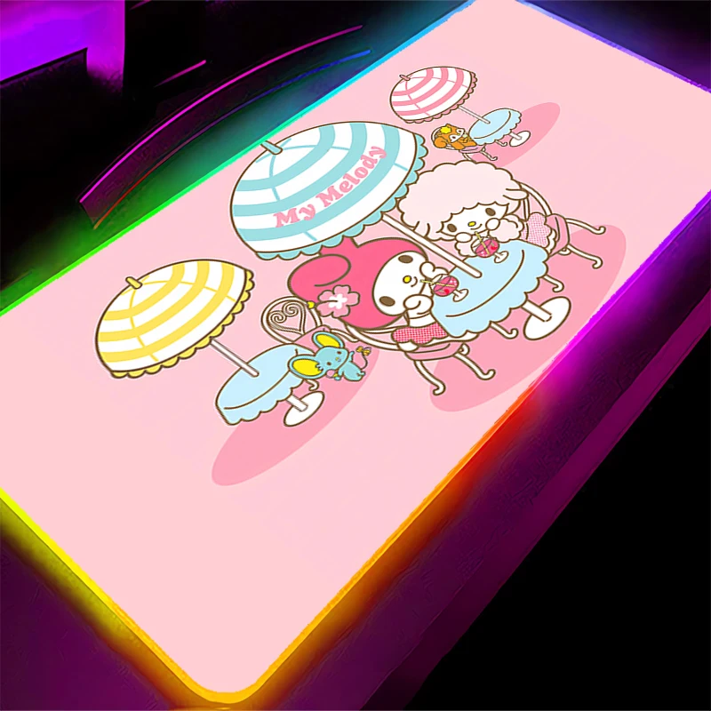 لوحة ماوس LED XXL My Melody Anime Gamer Computer RGB Mousepad ملحقات الألعاب مكتب الكمبيوتر المحمول اللوحي Varmilo لوحة المفاتيح الخلفية