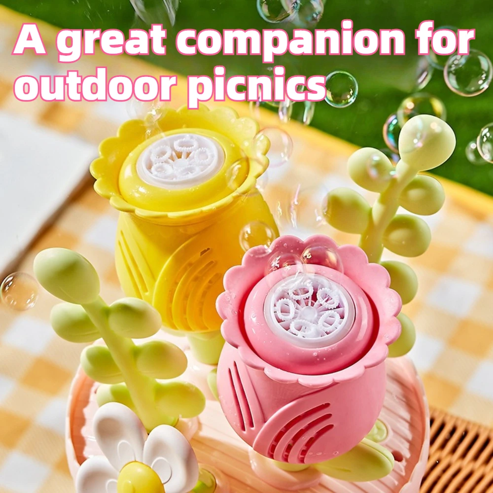 Hand Held Flower Bouquet Bubble Machine Fully Automatic Glowing Bubble Maker Wedding Party Photo Prop Play Toy