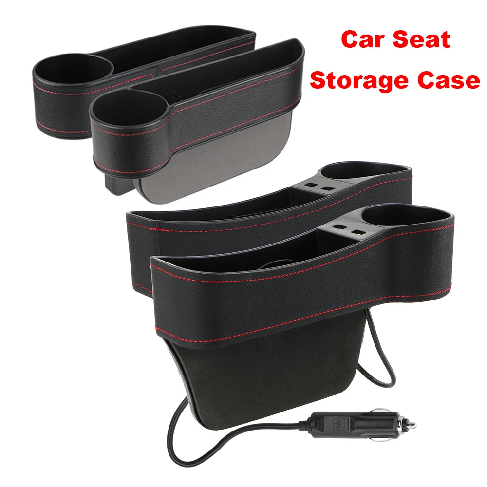 Auto Organizer Auto Spalt Tasche Telefon Flasche Tassen Halter Sitz Lücke Leder Lagerung Box Auto Zubehör, USB Ladegeräte optional