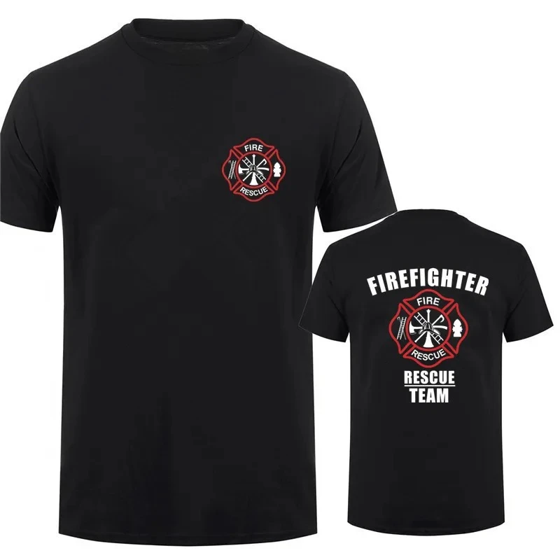 Firefighter Rescue Team T Shirt Men Tees Fireman T-shirts Summer Cotton Short Sleeve Man Tops Vintage