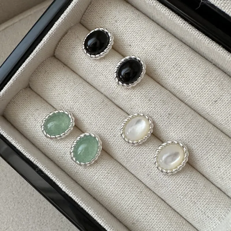

Корейские серьги из стерлингового серебра 925 пробы с натуральным камнем, нишевый дизайн, простой ретро-узор в форме луны, модный модный свадебный подарок