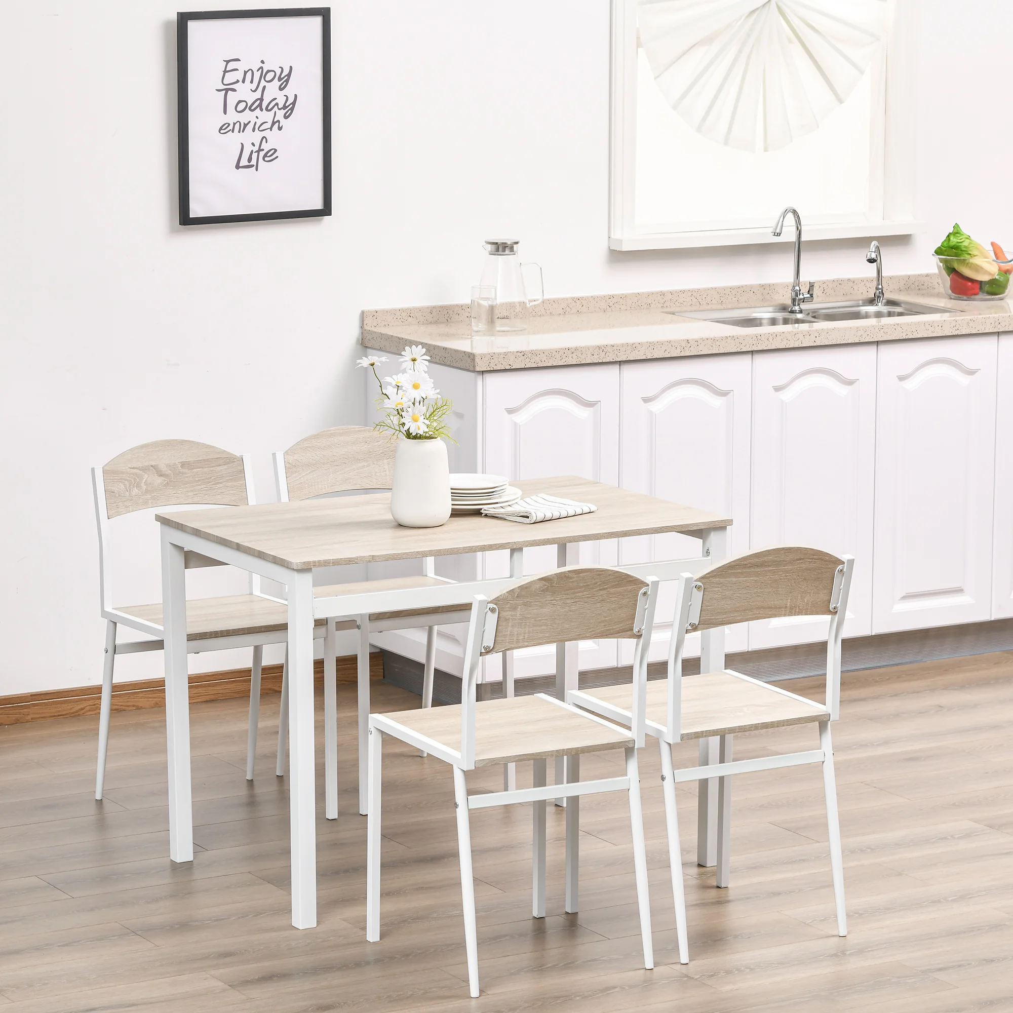 HOMCOM Essgruppe 5-Teilig 100 x 63 cm Esstisch mit 4 Stühlen Rechteckig Esszimmergruppe Modern Küchentisch Set für kleine Raum, Esszimmer, Küche, Grau+Weiß