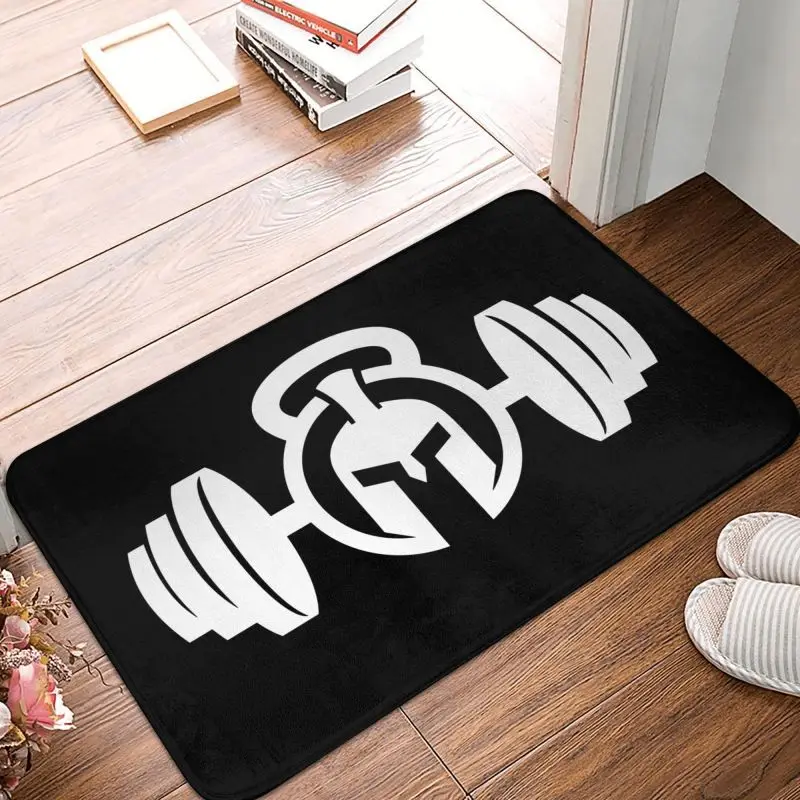 Spartan Gym Logo Front Door Mat Anti-Slip Waterproof Bodybuilding Fitness Motivational Quote Outdoor Doormat Kitchen Bedroom Rug