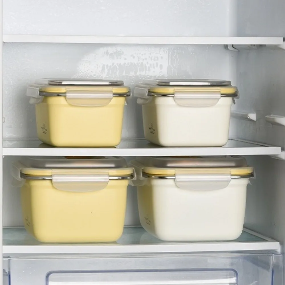 

Square Stainless Steel Lunch Box Cream Style Airtight Air Exhaust Crisper with Handle Vegetable Crisper Food Preservation