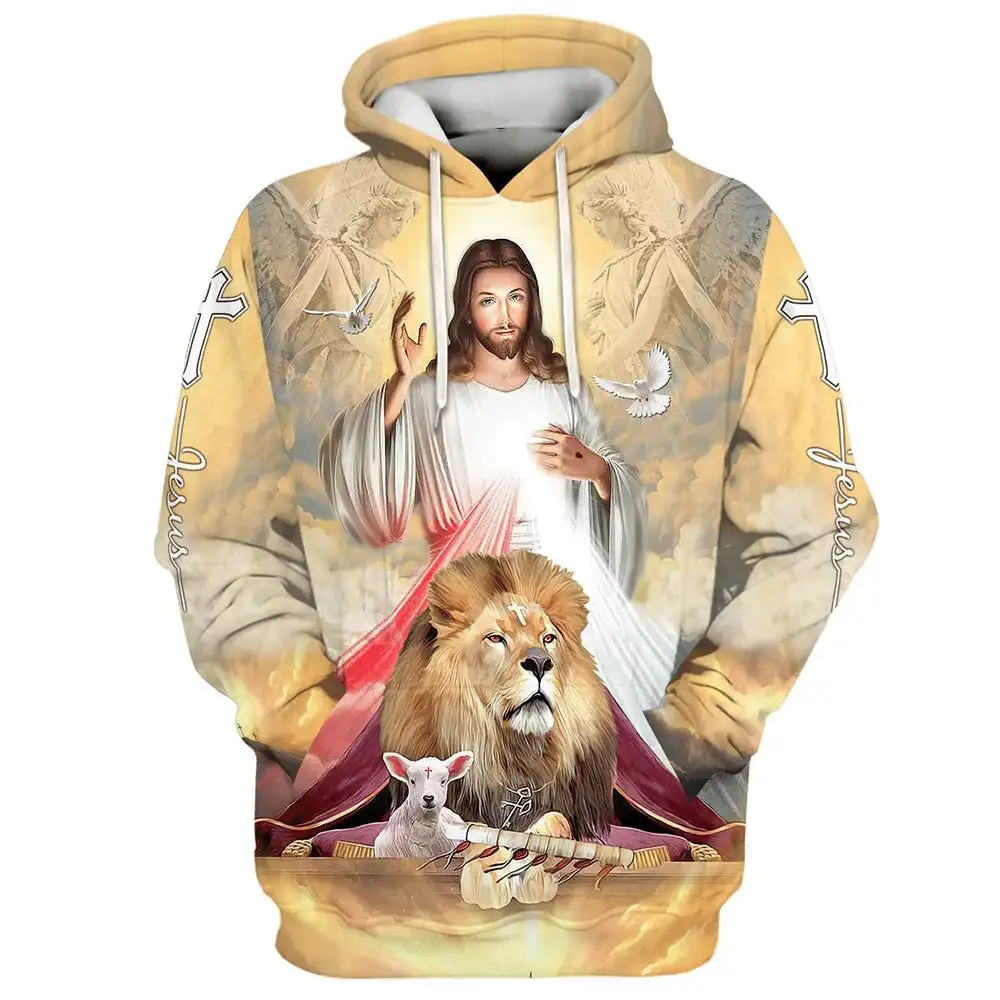 Sudadera con capucha para hombre, suéter con estampado 3D cristiano, Jesús, Animal, Tigre, cruz latina, gráfico, informal, Dios