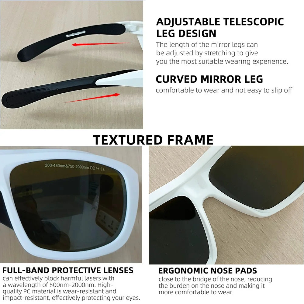 Laser Safety IPL Goggles OD7 405nm 445nm 755nm 808nm 980nm 1064nm Wavelength Violet Red Infrared Laser Protective Safety Glasses