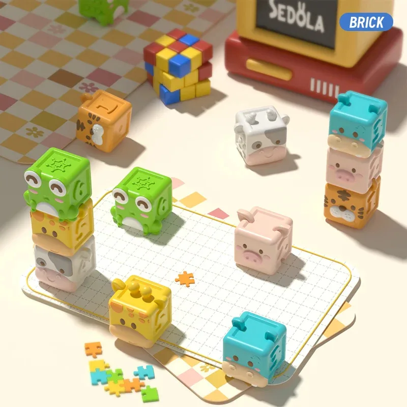 Giocattoli Morbidi per Neonati, Blocchi da Costruzione, Giocattolo da Dentizione, Cubo 3D, Giocattoli da Bagno a Forma di Animale, Gioco Educativo Sensoriale per lo Sviluppo Precoce del Bambino