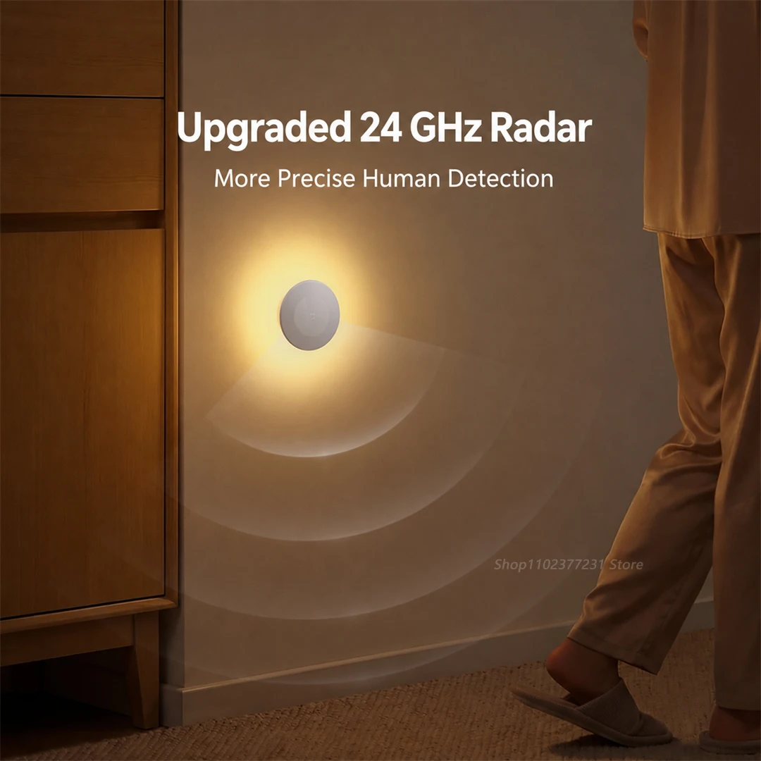 Mijia Night Light 4 24GHz Radar Sensor LED Lamp 4 Brightness Type-C Rechargeable 120 Wide Angle Motion Detect Soft Glow Home CN