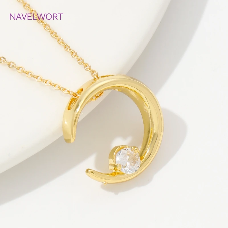 18K Gold Plated Brass Moon/Double C Pendants For Jewelry Making,Inlaid Zircon Pendants Charms DIY Necklace Making Accessories