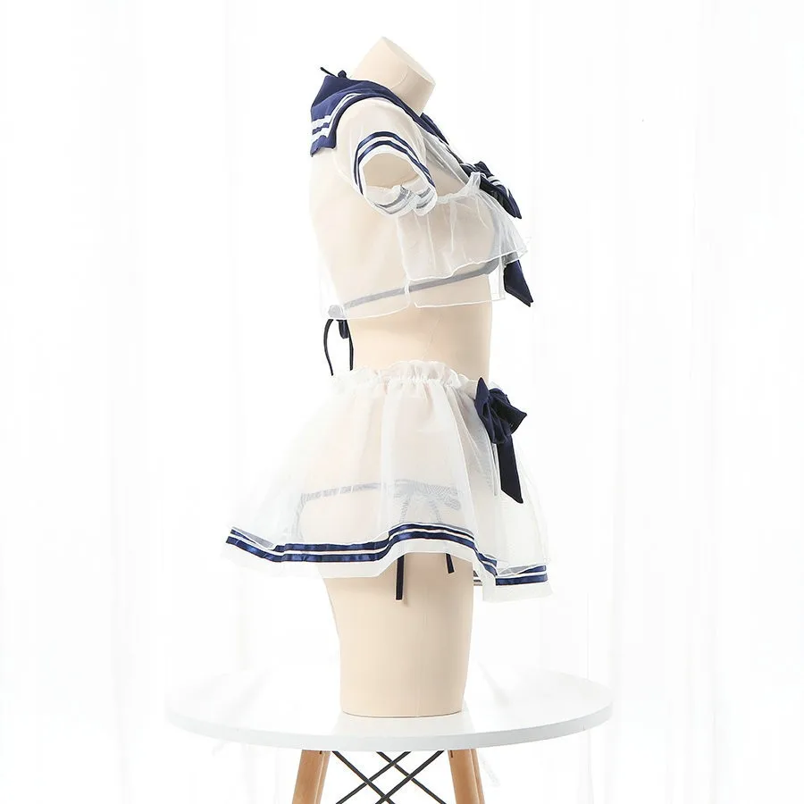 Anime JK Student Sailor Swimstuit Dress Swimwear Unifrom Women Bow Nightdress Pajamas Outfits See Through School Girl Cosplay