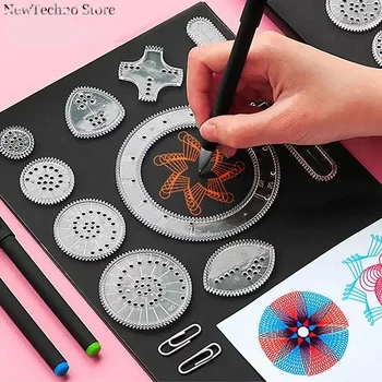 Komik birbirine dişliler tekerlekler Spirograph çizim çocuklar için oyuncak seti yaratıcı eğitici oyuncak boyama çizim aksesuarları