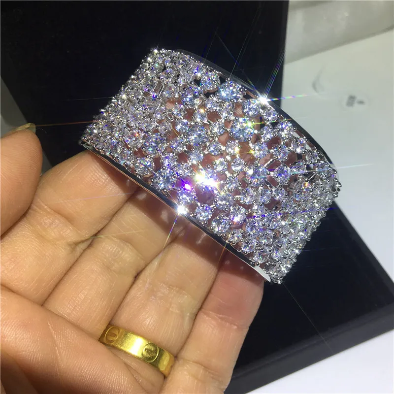 Luxury Hollow Bangle Cuff White Gold Lab Diamond  Bracelets Bangles for Women Bridal Wedding Party Jewelry