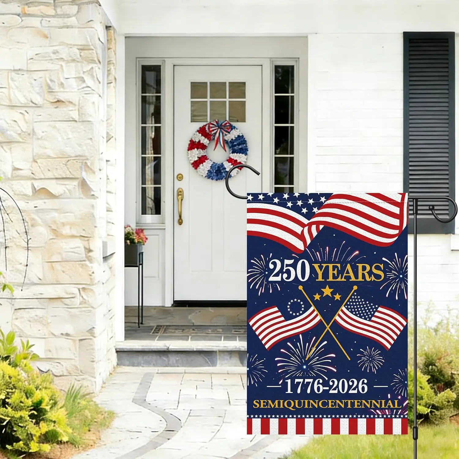 250th Anniversary Garden Flag Double Sided Burlap, 1776-2026 Commemorative Patriotic Yard Flag for 4th of July Memorial Day  AAS