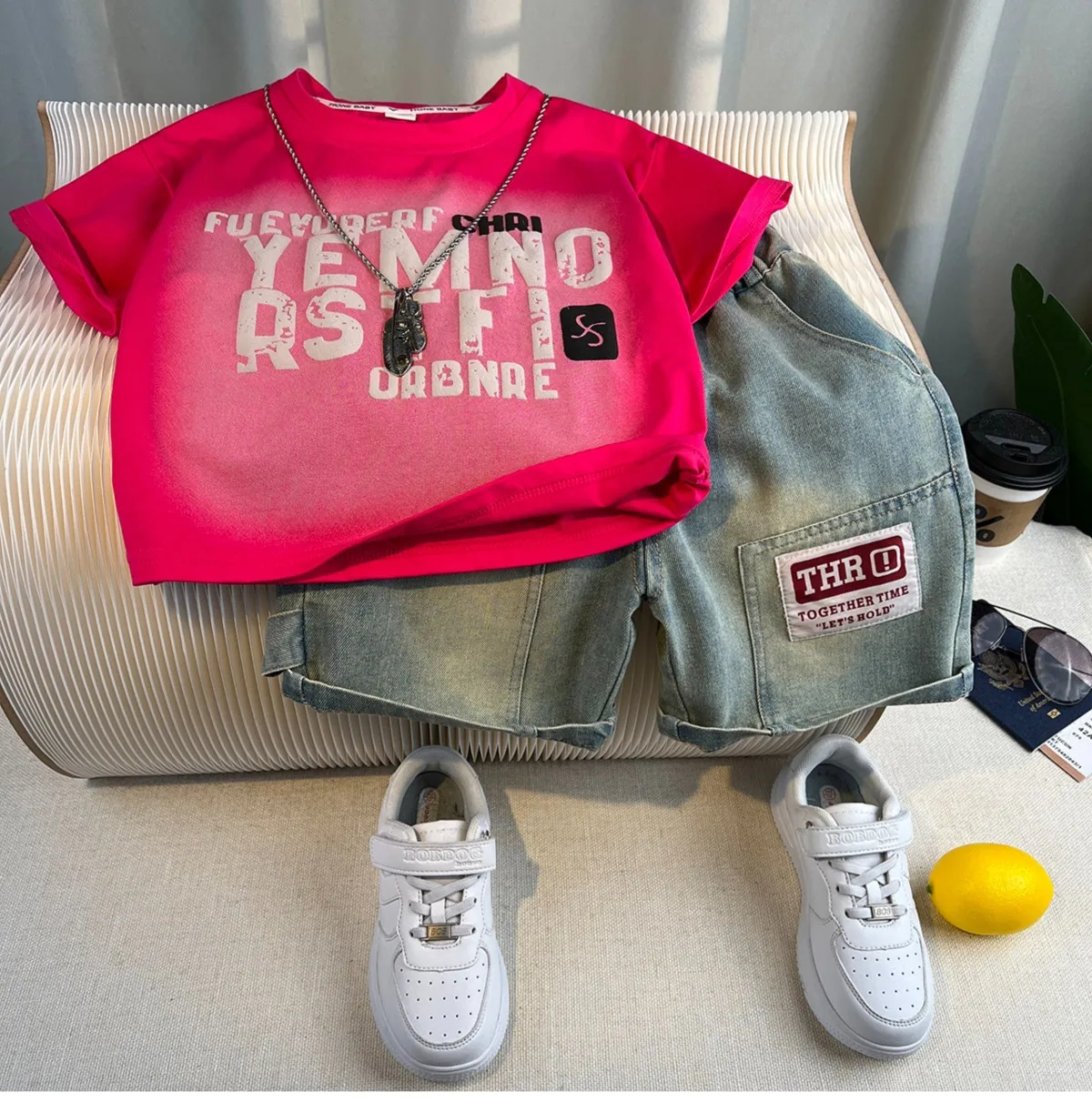 90-150 سنتيمتر الأولاد الصيف دعوى جديدة باردة وسيم الأطفال طفل القطن الخالص قصيرة الأكمام تي شيرت السراويل 2 قطعة #6