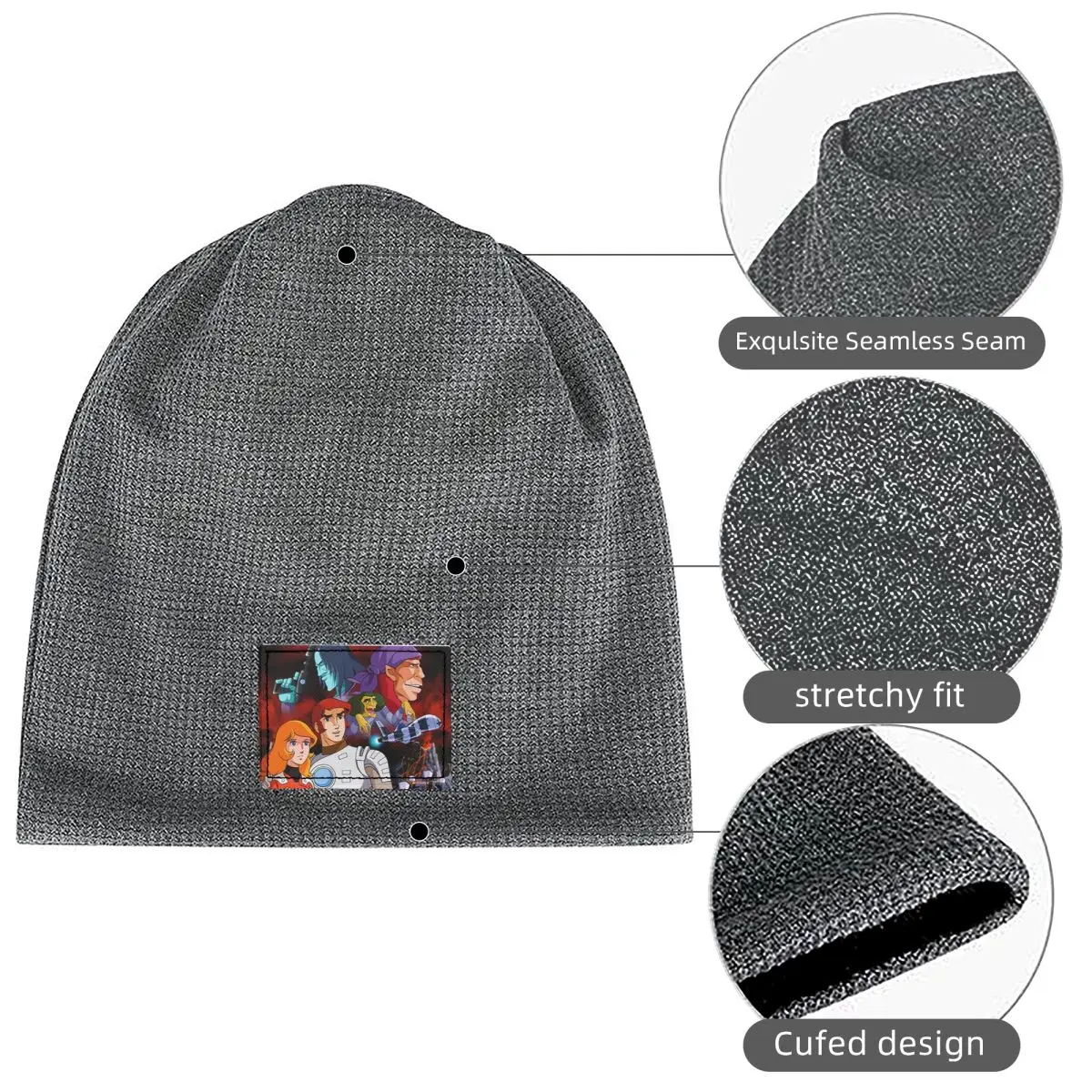 Comet Crew Accessories Captain Future Waffle Knit Fleece Lined Beanie with PU Leather Patch Unisex Warm Winter Soft Cap