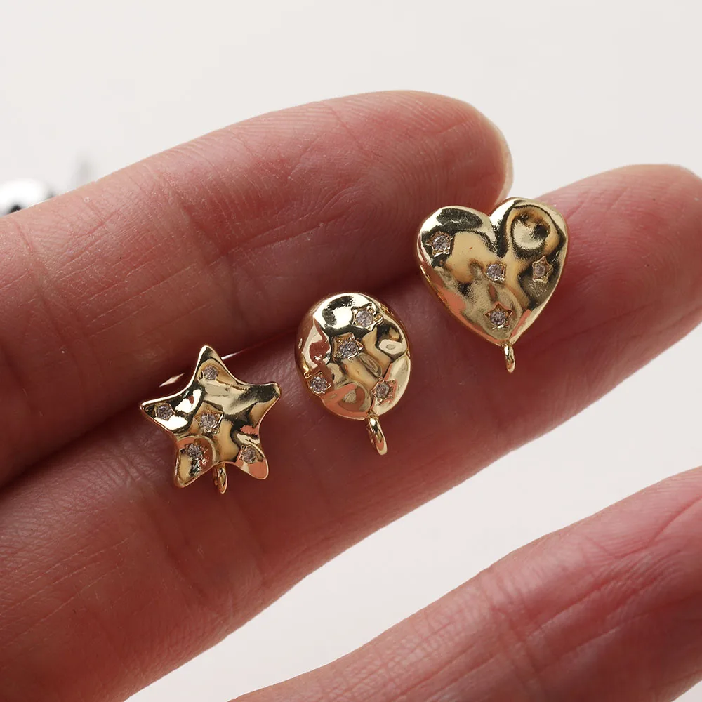 4PCS Dainty Heart Ear Studs Star Earrings for Jewelry Findings Components DIY Hand Made Brass 14k Gold Plated Accessories