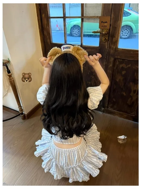 الحلو المدرسة Sle الأزرق البولكا نقطة لطيف اللون بلو فقاعة Sve أعلى و منتفخ كعكة تنورة قطعتين مجموعة المرأة Faion #4