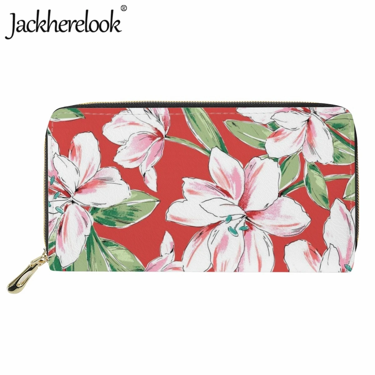 

Jackherelook Ladies Leather Card Holder Wallet Fashion Hawaiian Style Hibiscus Flower Pattern Girls Trend Purse Female Money Bag