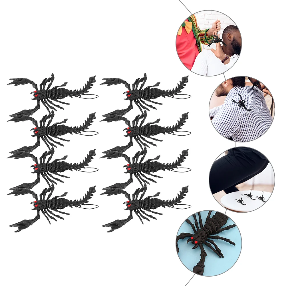 8 Pcs Scorpion Festival Cosplay Props Artificial Halloween Simulation Decorations Black Trick Toy Plaything